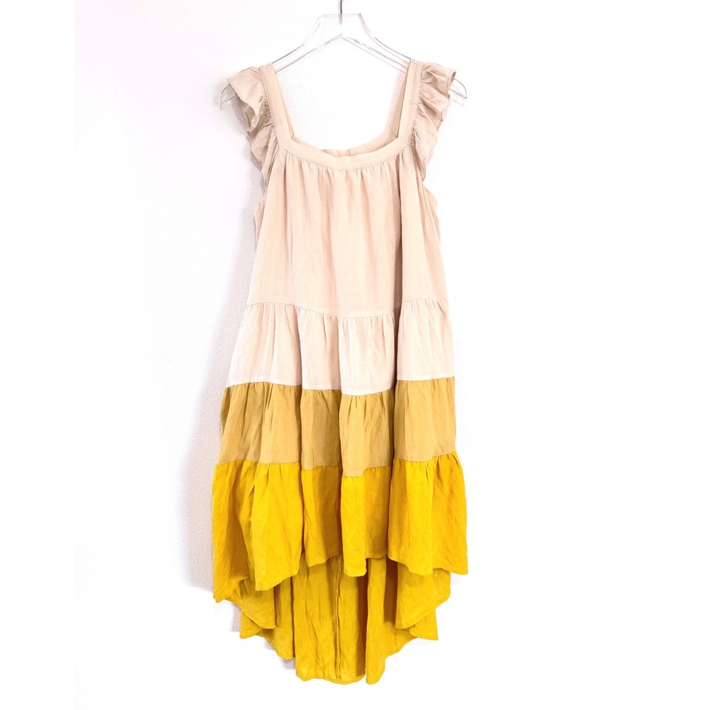 Moodie | Women's‎ Hi-Low Tiered Yellow Color Block Sundress